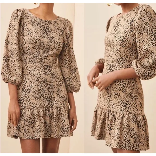Anthropologie Maeve Knit Cut-Out Mini Dress Size 4 AnimalPrint Autumn - Image 3