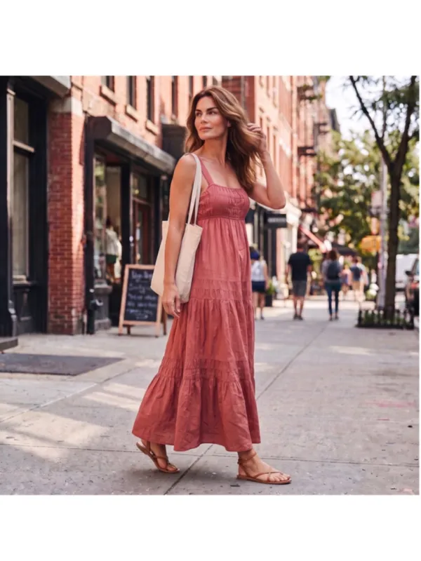 Women's J.Crew Pink Tiered Maxi Dress Size XS - Image 2