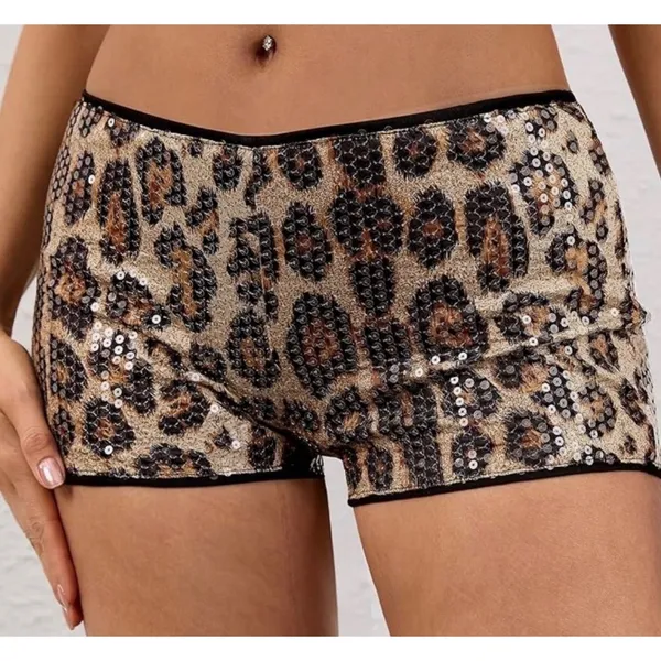 NWT MAKEMECHIC Cheetah Print Sequin Micro Shorts Low Rise Y2K XS Leopard Rave - Image 2