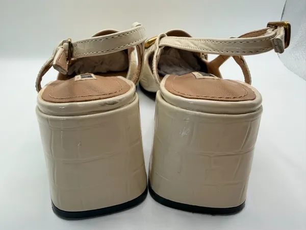 Anthropologie Bibi Lou EU 37 US 6.5 Cream Croc Slingback Loafers Horsebit - Image 8