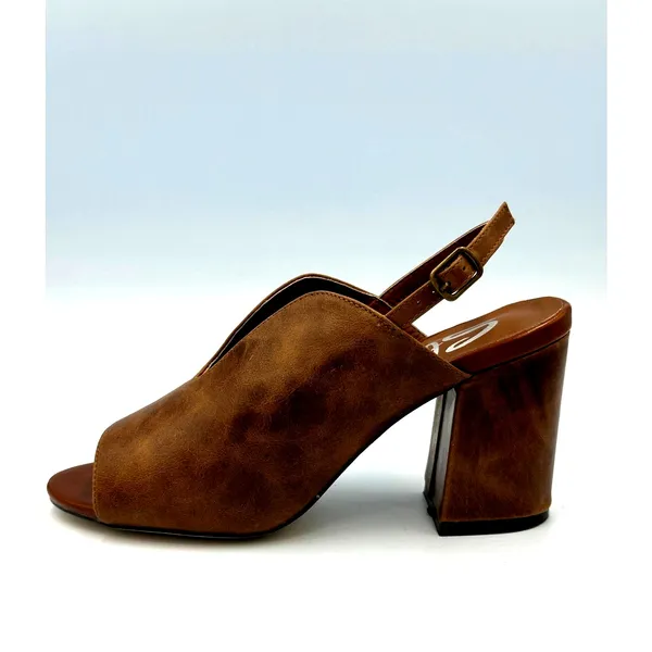 Real Leather Sling Back Chunky Heel Peep Toe Sbicca Windor Brown size 7 - Image 8
