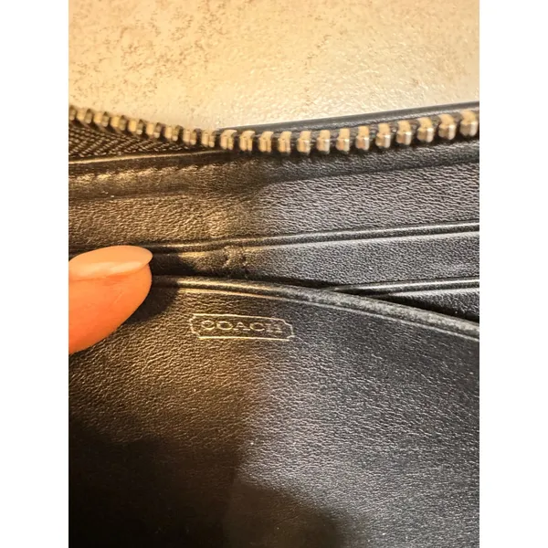 Coach Black Signature C Jacquard Zip Around Wallet Wristlet Leather‎ Trim - Image 7