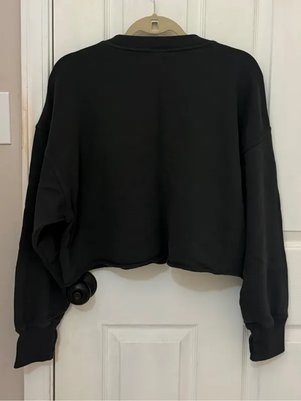 OFFLINE by Aerie Running Late Crewneck Cropped Sweatshirt in Black - Image 7