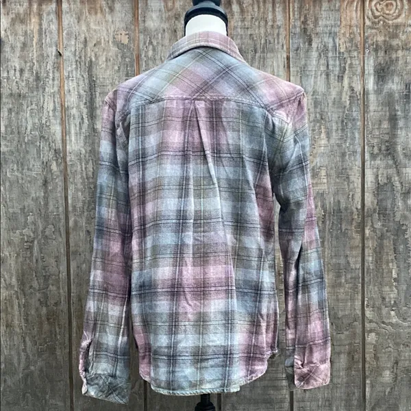 Dylan Pink Blue Plaid Long Sleeve Button Down Shirt Size L - Image 4