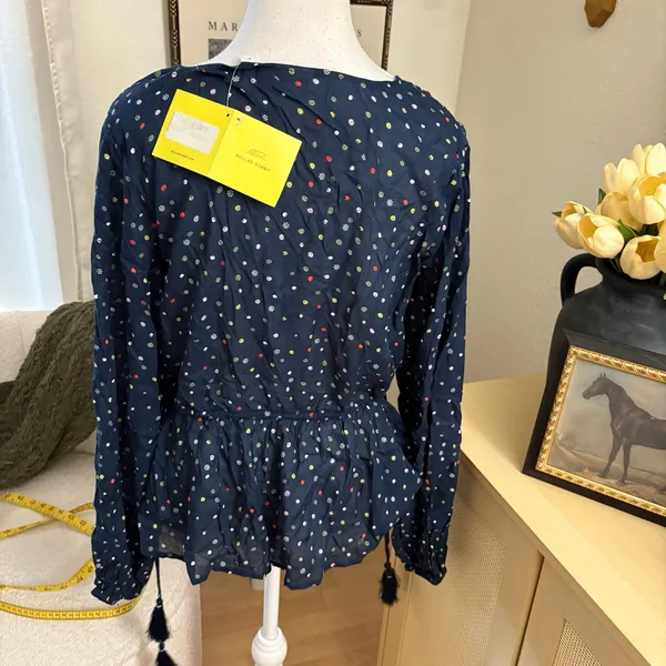 ROLLER RABBIT‎ Subha Top In Blue Bodhi Dots Size Small NWT - Image 4