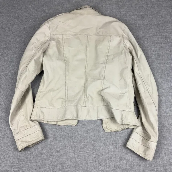 BB Dakota Jacket Womens Medium Cream Leather Moto Biker Bella Swam Twilight - Image 7