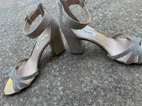 Nina New York Gold Shimmer Rhinestone Strappy Ankle Strap Block Heel Sandals - Image 5