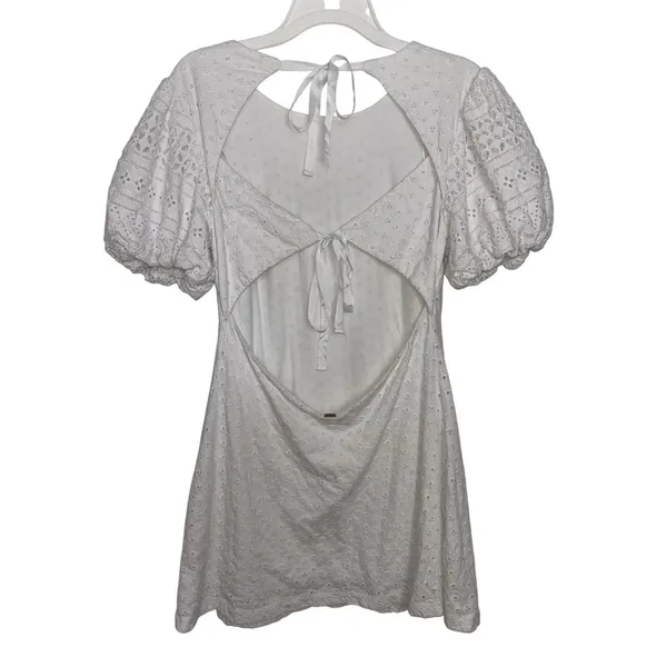 Free People White Apricot Rose Mini Dress M Eyelet Puff Sleeve Bride Rush Hoco - Image 3