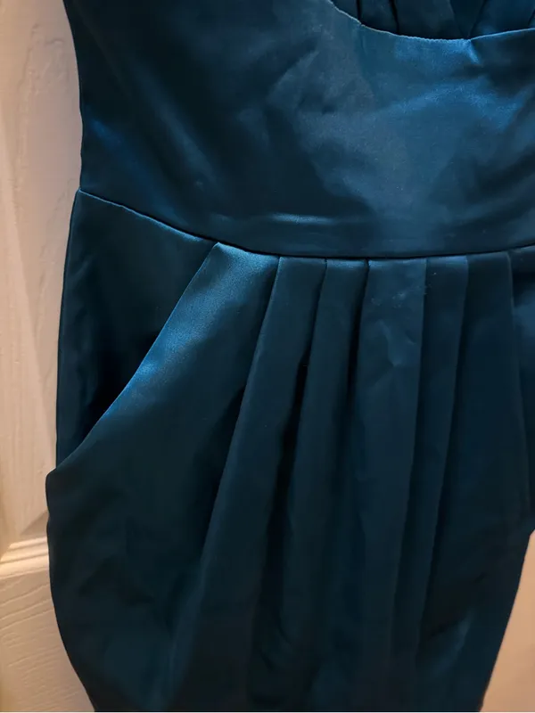 Satin Pleated Teal Mini Dress WITH POCKETS - Women's Sleeveless Party Dress - Image 3