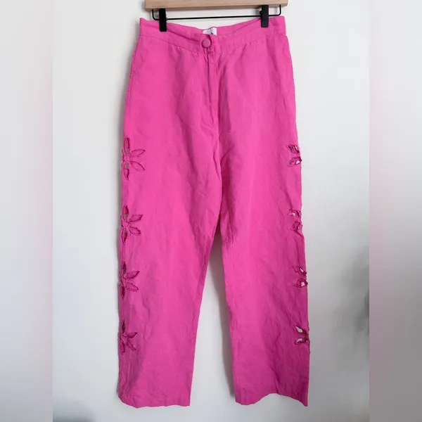 Anthropologie Tach Clothing Jorgelina Cut Out Pant Pink Linen blend m L - Image 3