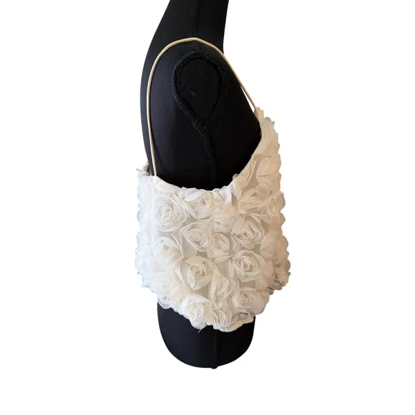 Ivory Cream 3D Rose Floral Cami Tank Top Cropped Spaghetti Strap Romantic Y2K - Image 4