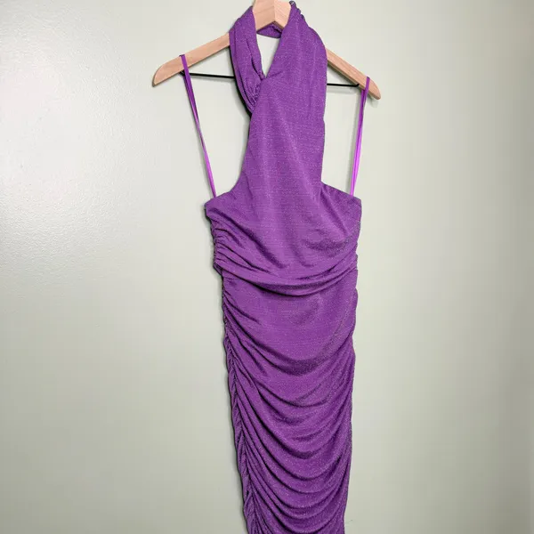 NWT Hello Molly Fabulous Spark Halter Glitter Maxi Dress Purple Women’s Size 8 - Image 7