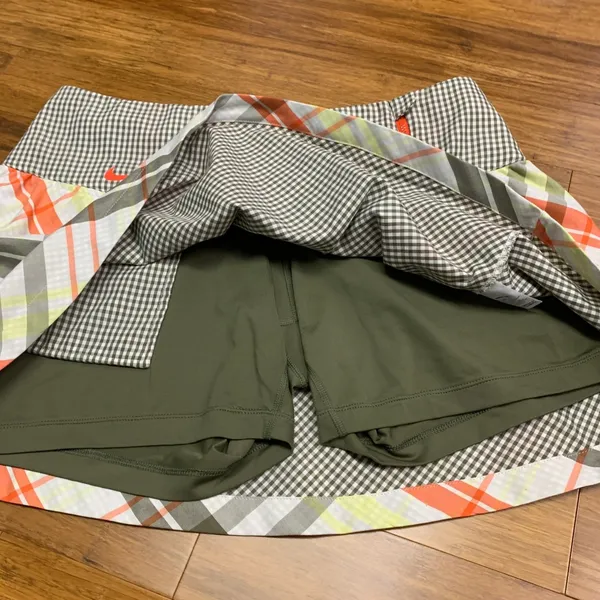 Nike Golf Sport‎ Skort Women's Size 12 Orange Olive Green Plaid Athletic Skirt - Image 3