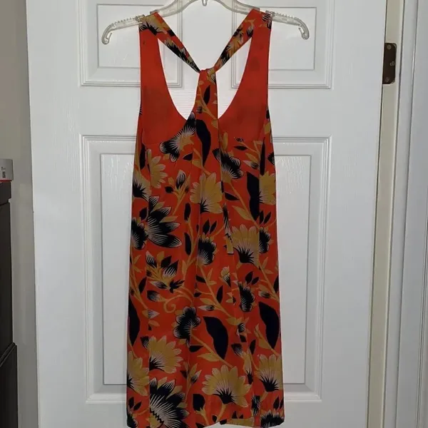 J Crew Tropical Silk Hibiscus Coral Twist Back Sundress - Image 8