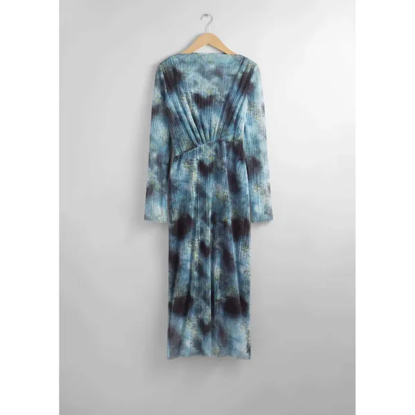& Other Stories NWT Blue Tie Dye Pleated Mesh Midi Dress Stockholm Atelier‎ M - Image 2