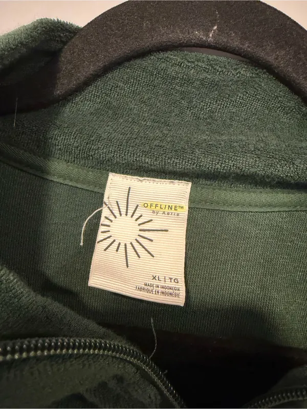 Aerie Terry cloth Half-Zip Fleece‎ Pullover Sweatshirt - Forest Green - Image 2
