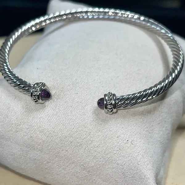 Silver Cable Bracelet with Amethyst Accents - Image 8