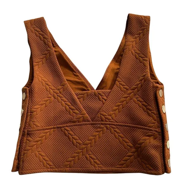 Maeve Anthropologie Button Side Cropped Top Vest Pecan Brown Size XS - Image 8