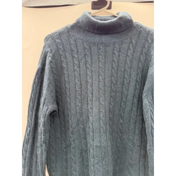 ATM Cable Knit Turtleneck Sweater Women's Small Navy Blue Pullover Cozy FLAWED‎ - Image 5