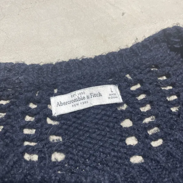 Y2K Babydoll Abercrombie Fitch Women's SZ L Navy Sweater Indie Sleaze Knit VTG - Image 2