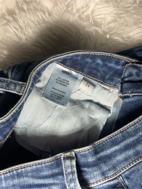 Vervet Denim High Rise Distressed Skinny Jeans Size 24 Raw Hem Blue Stretch - Image 5