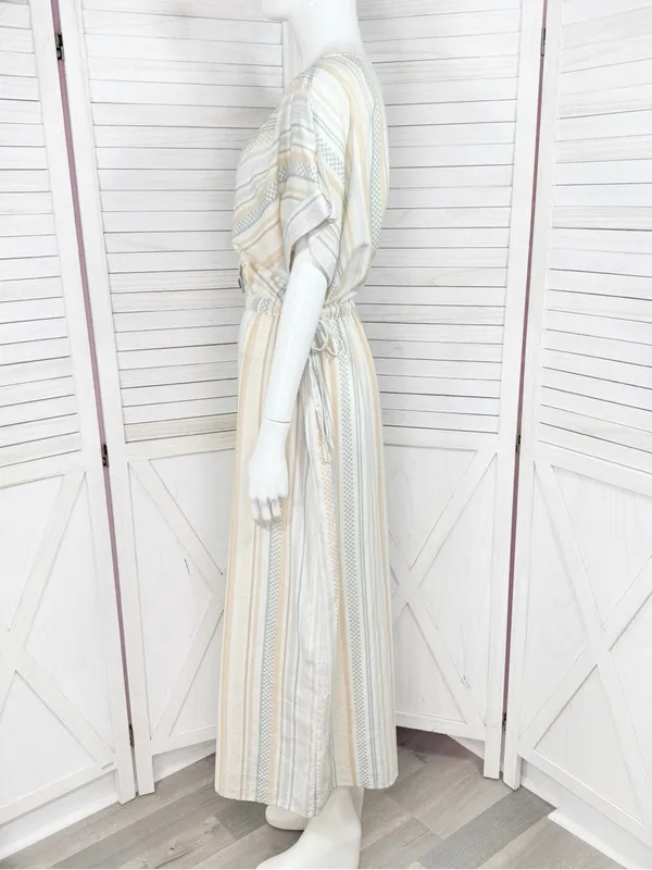 World Market Shilo Striped Wide Leg Cinch Waist‎ Jumpsuit Ivory Multi Cropped - Image 3