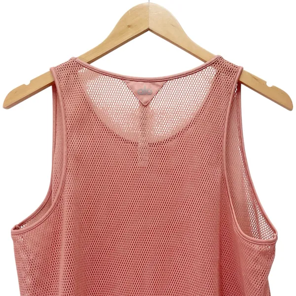 Alo Yoga Lucid Tank Top Size Large Pink Mesh Sheer Breathable Workout Coverup - Image 7