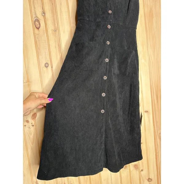 NWT Lulus Certainly the Sweetest Black Corduroy Button-Front Midi Dress Size S - Image 5