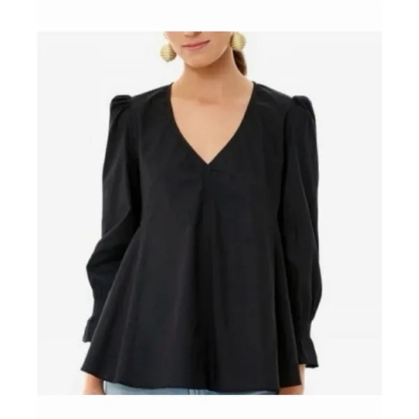 Pomander Place Tuckernuck XS Black Poplin Easton Blouse Ruffle Sleeve #KKK1-3 - Image 9
