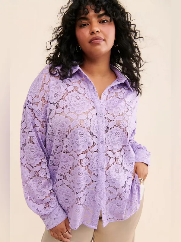Anthropologie Hutch Lavender Sheer Floral Lace Buttondown Shirt Size Small - Image 8