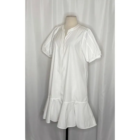 NWT!! J. CREW Delilah Dress Cotton‎ Poplin Solid White Mini Ruffle Small Tall ST - Image 6