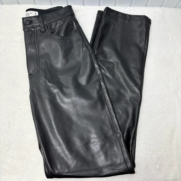 Abercrombie‎ & Fitch 90's Straight Ultra High Rise Faux Leather Black Pants 26 - Image 2