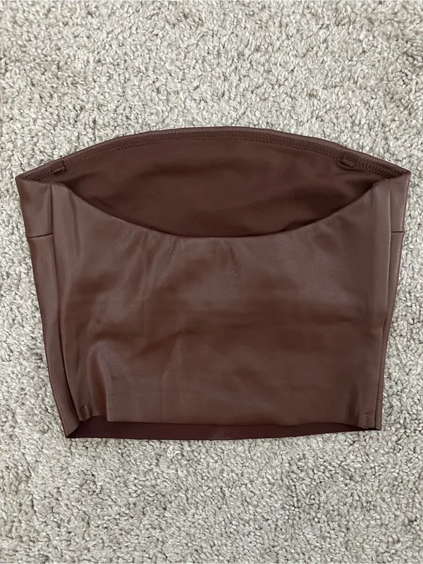 SKIMS Faux Leather Tube Top in Cocoa Sz. XXS - Image 5