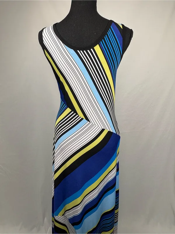 Ashley Stewart Maxi Dress Sleeveless Blue Multi-Stripe Sundress - Image 6