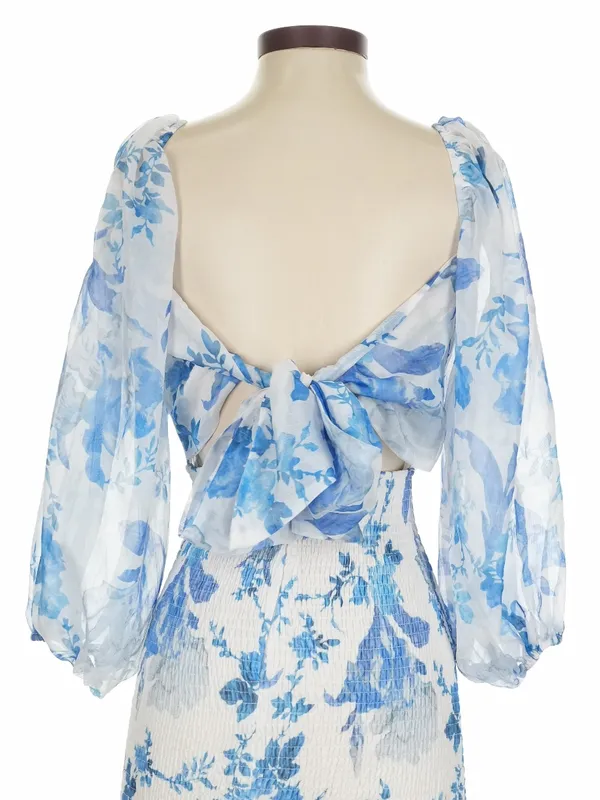 Hello Molly Calendar Girl Blue Floral Shirred Mini Dress Size Small Coquette - Image 6