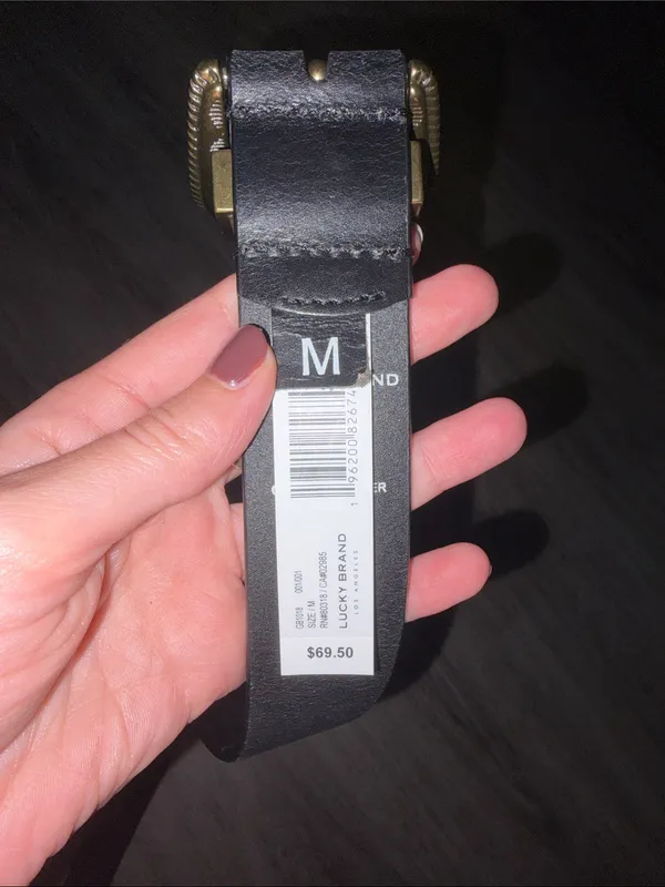 Lucky Brand Black Genuine Leather Belt with Distressed Western Gold Buckle - Image 3