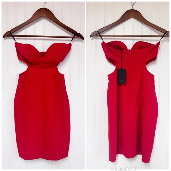 NBD Strapless Red Cutout Mini Dress XS Party Cocktail Sexy Formal Homecoming New - Image 3