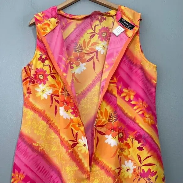 Spago Dress Size 16 Flower Power Bright Dopamine Floral Sleeveless Festival 60s - Image 5