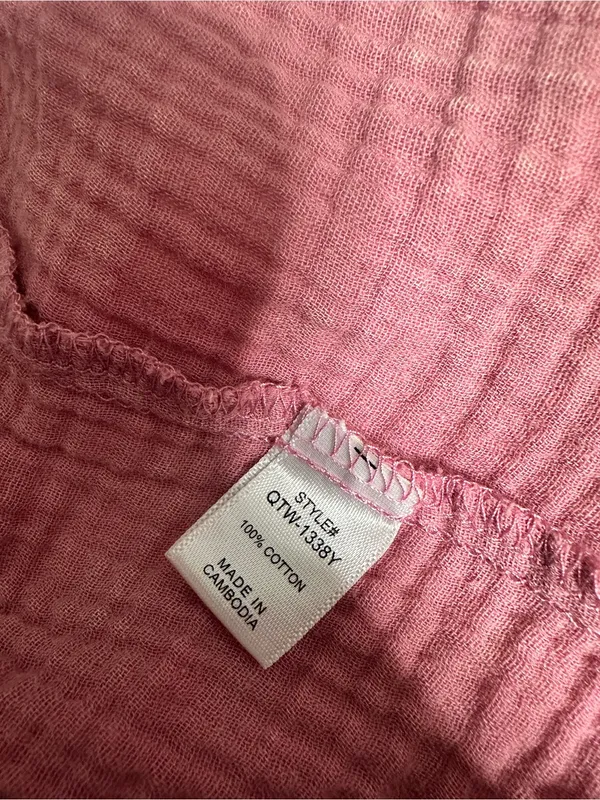 Zenana Pink Double Gauze Waffle Raw Hem Button Up Shirt - Image 9