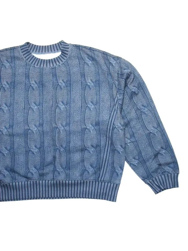 NWT Rag & Bone Miramar Cable-Effect Sweatshirt in Indigo Cotton Fleece M - Image 7