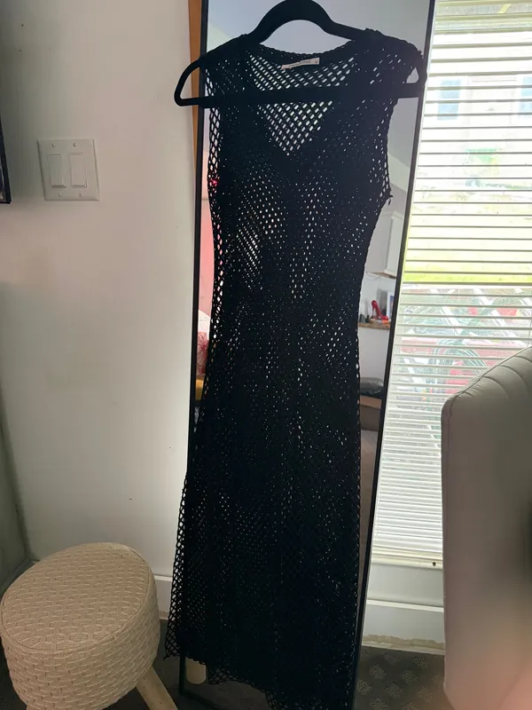 Black Sheer Fishnet Maxi Coverup Dress - Image 4