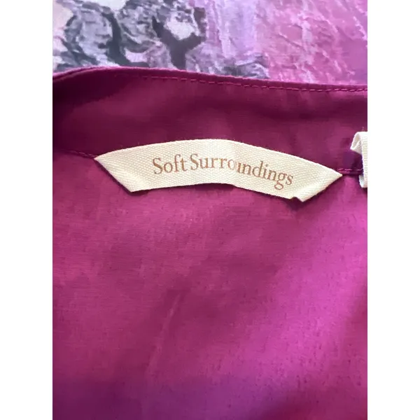 Soft Surroundings Magenta Floral Watercolor Pleated Tunic Blouse Women M Sheer - Image 4