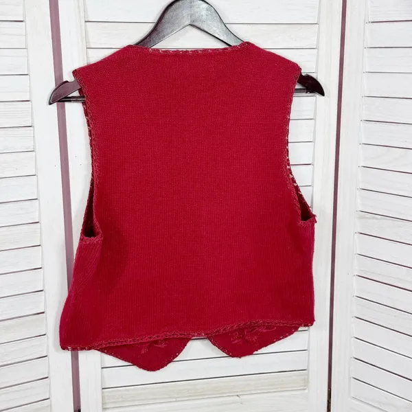 Vintage 90s Heirloom Collectibles Embroidered Beaded Sweater Vest‎ Red Medium - Image 8