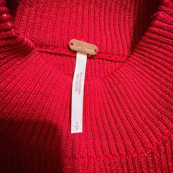 Free People Red Metallic Lurex Mock Neck Belted Ribbed Sweater Mini Dress Small - Image 7