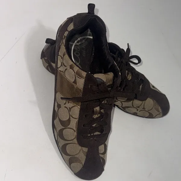 Coach Signature C Logo Canvas Brown Classic Patent Leather Sneakers Women's 9.5 - Image 13