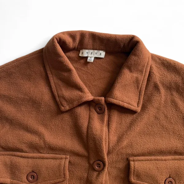 Hyyve Brown Teddy Fleece Shacket Size Small Cozy Fall Layer - Image 2