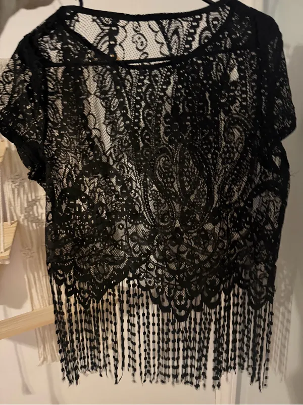SHEIN Black Lace Fringe Overlay Top - Image 2