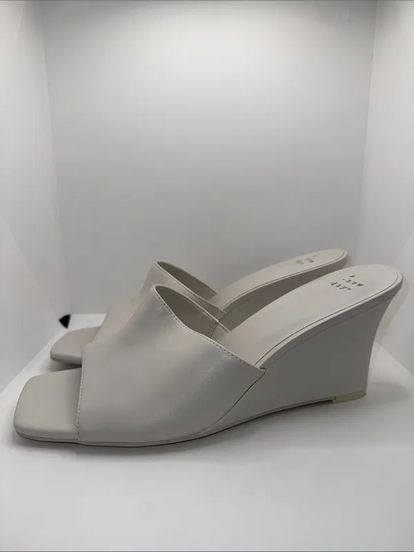 A New Day Vivi Wedge Mule Heels Women’s 10 Off-White Vegan Leather Open Toe - Image 2