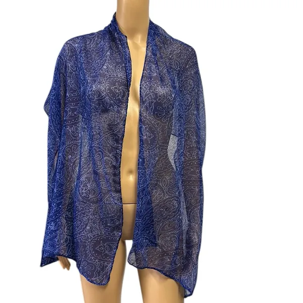 Source Unknown Blue Long Semi Sheer Scarf Paisley Floral Printed Sarong Wrap 19 x 65 inches - Image 5