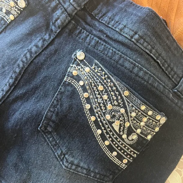 Blue Denim Embellished Shorts Size 9 - Image 6